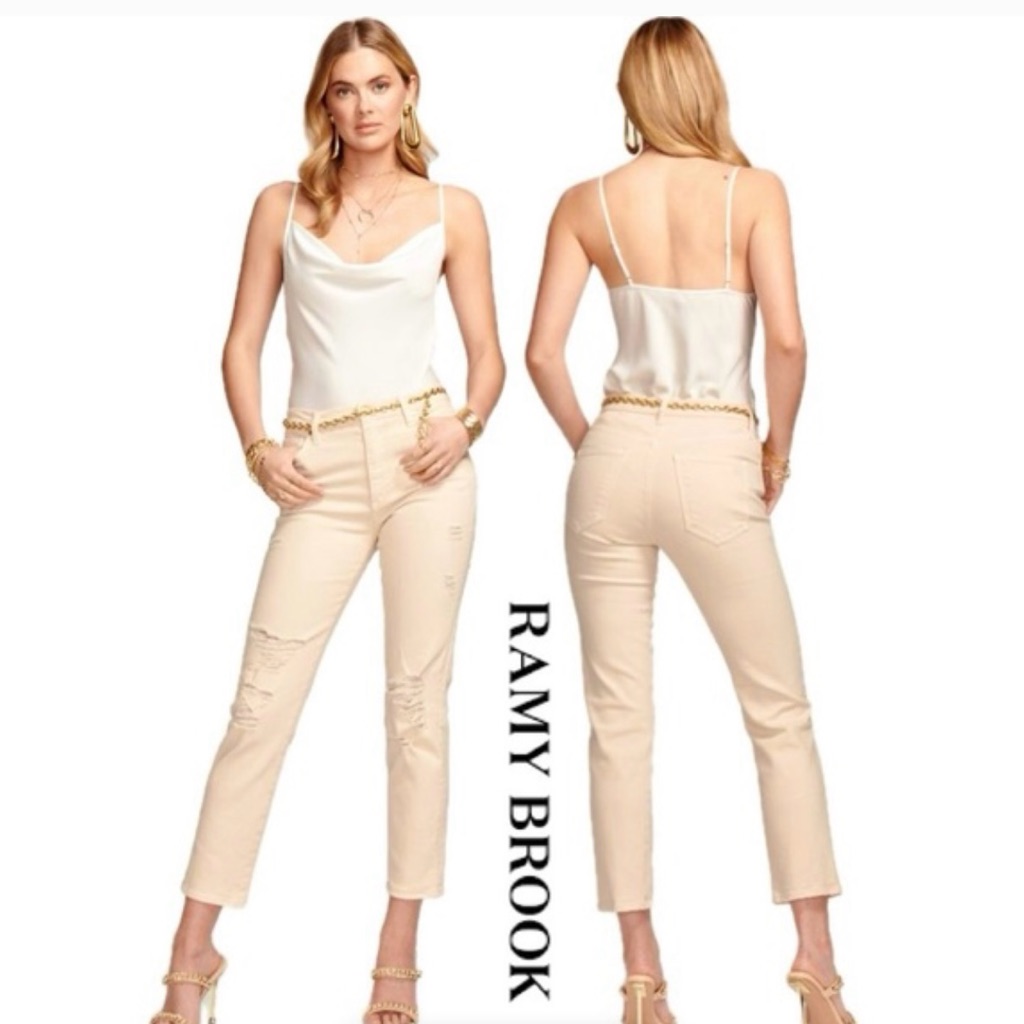 New Ramy Brook Adriana High-Waisted Distressed Jeans In Linen Size 27 / 4 - $365